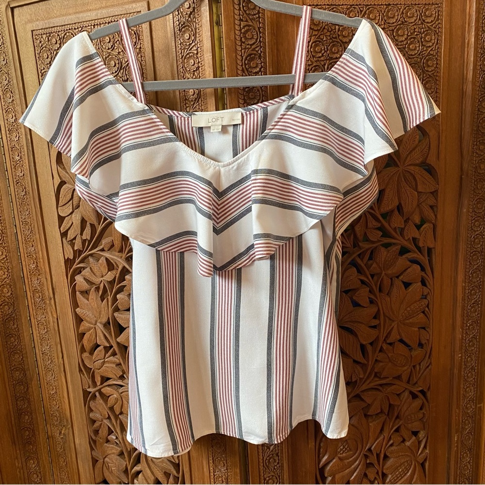 LOFT petites off shoulder with straps striped blouse